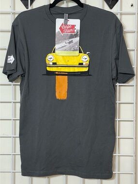CarpeViam 911RS Racer Stripe T-shirt yellow Porsche Size Small Grey New With Tag